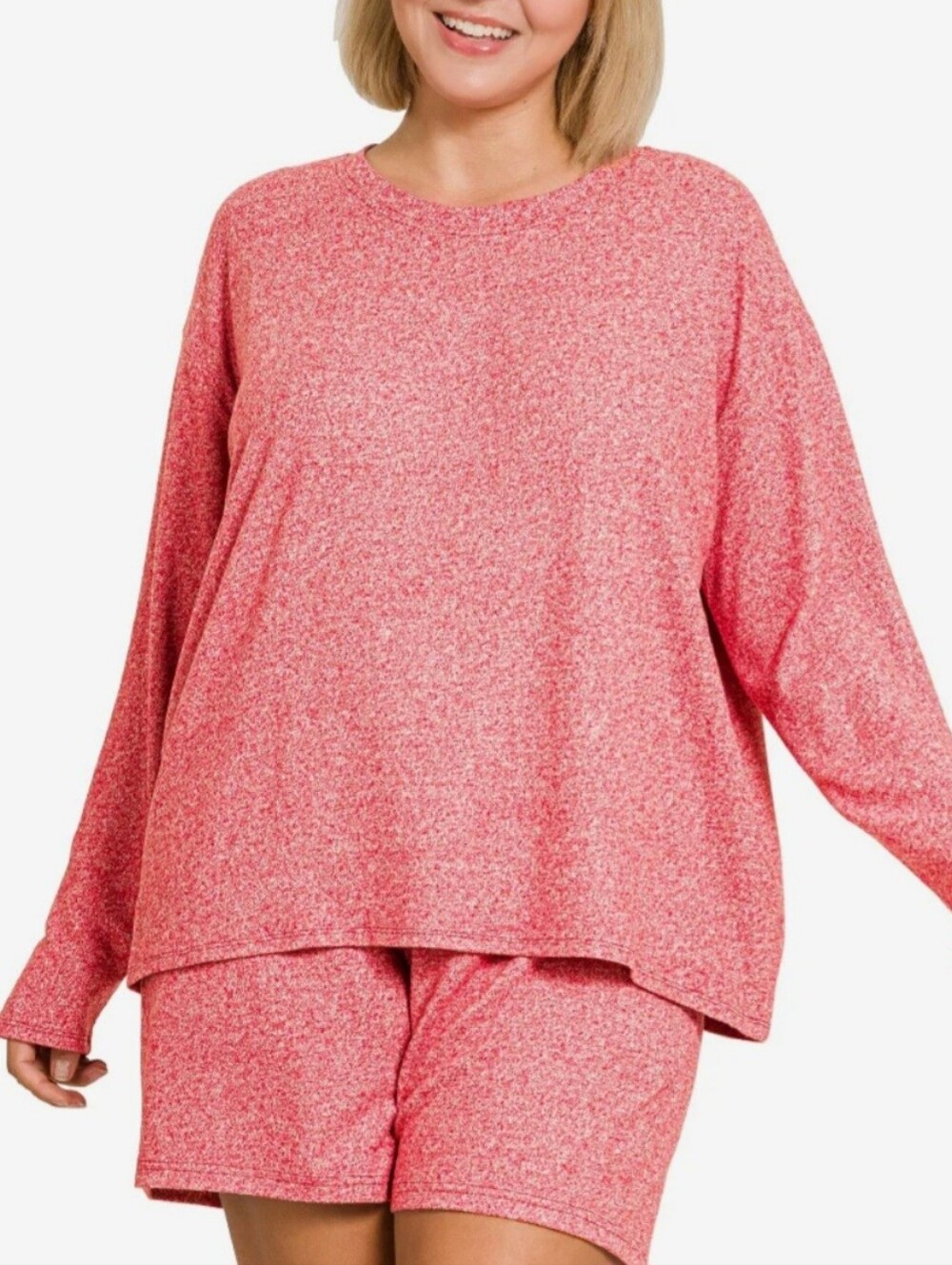 Zenana Heathered Rose Lounge Top & Shorts Set